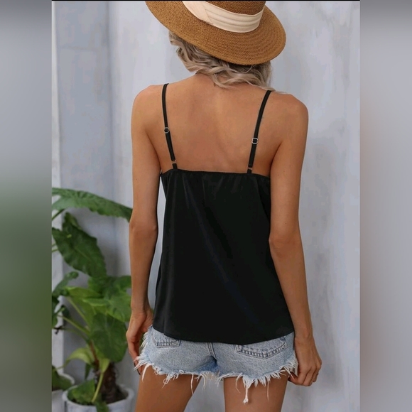 NEW Boho Crochet Lace V Neck Cami Tank Top Blouse Black Tan - Picture 4 of 9